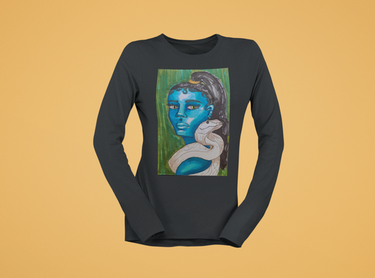 “Blue Muse with Serpent” by Sophie Lior – Fine Art Print on Long Sleeve Tee