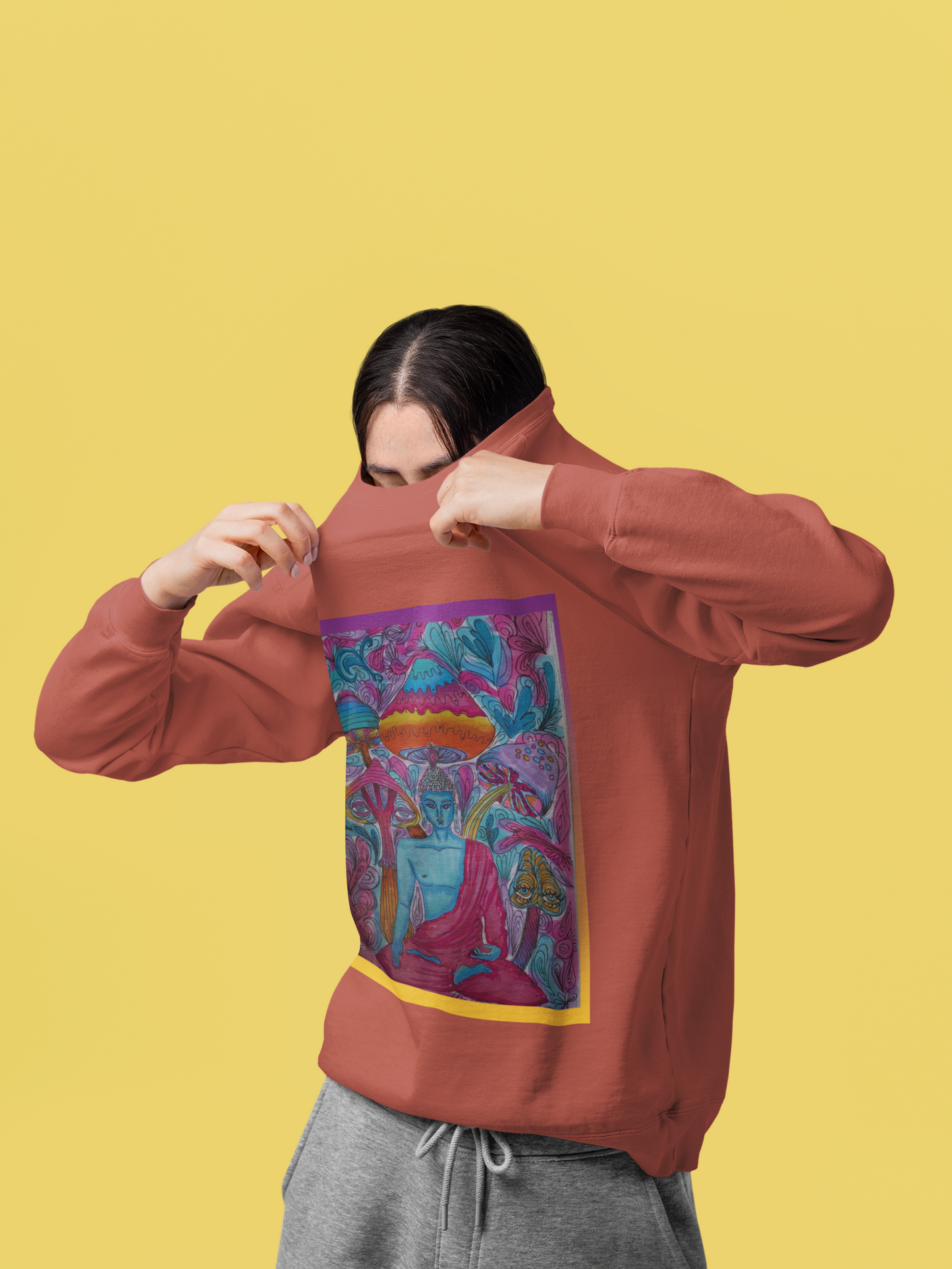 Zen in Technicolor by Sophie Lior – Psychedelic Buddha Mushroom Sweatshirt, Unisex Comfort Colors Crewneck