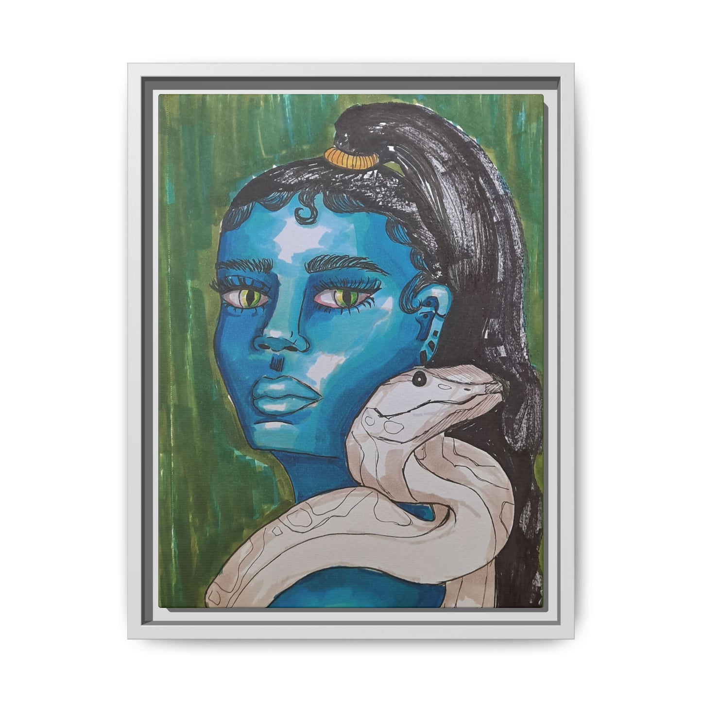 “Blue Muse with Serpent” – Limited Fine Art Canvas Print by Sophie Lior